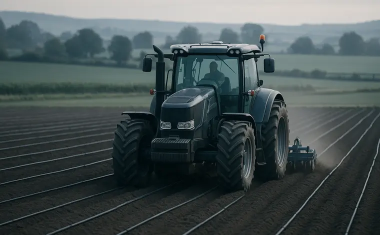 Tractor with irrigation in field